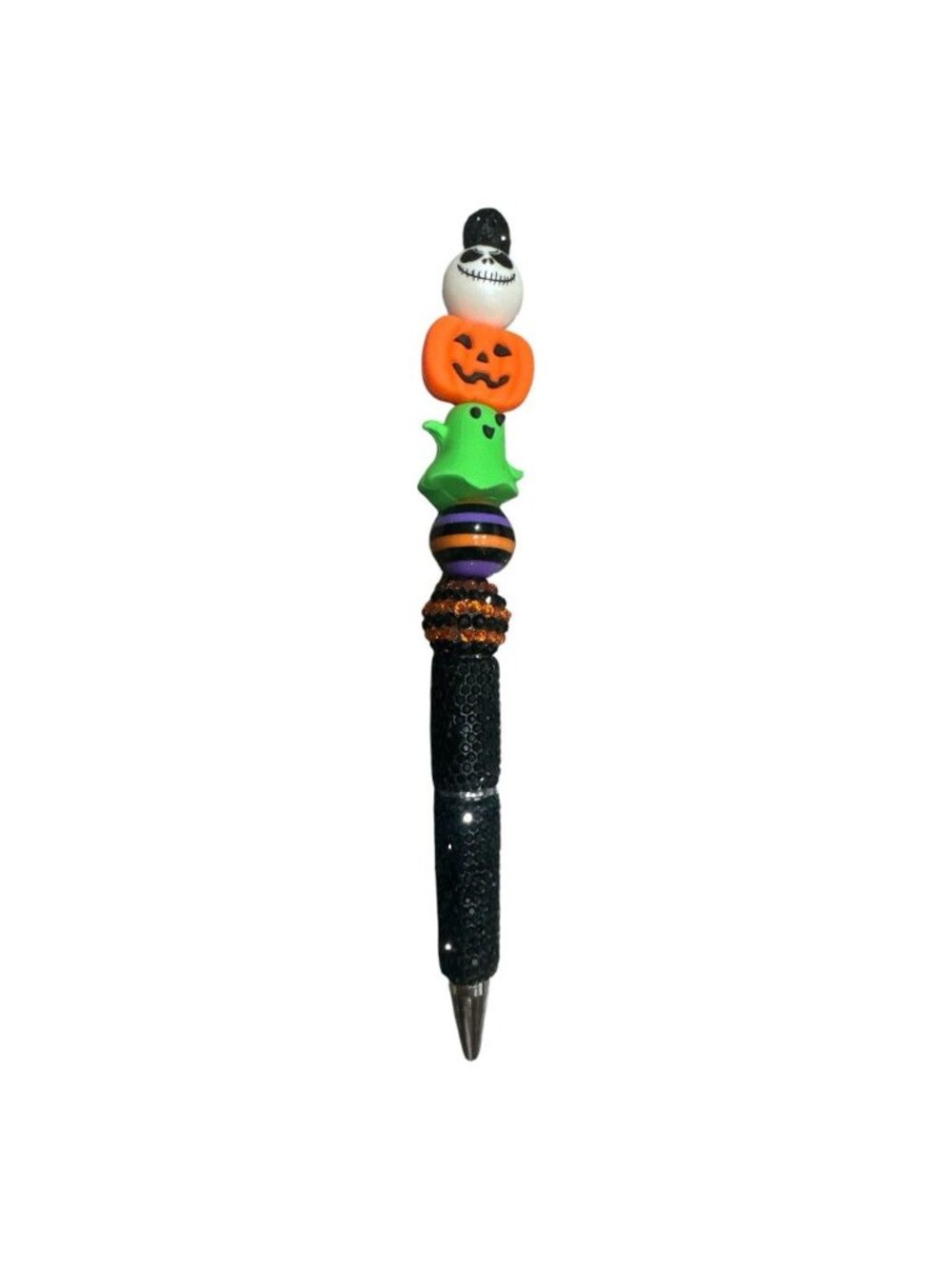 Halloween-Themed Retractable Ballpoint Pen With Beaded Decorations Including Pum